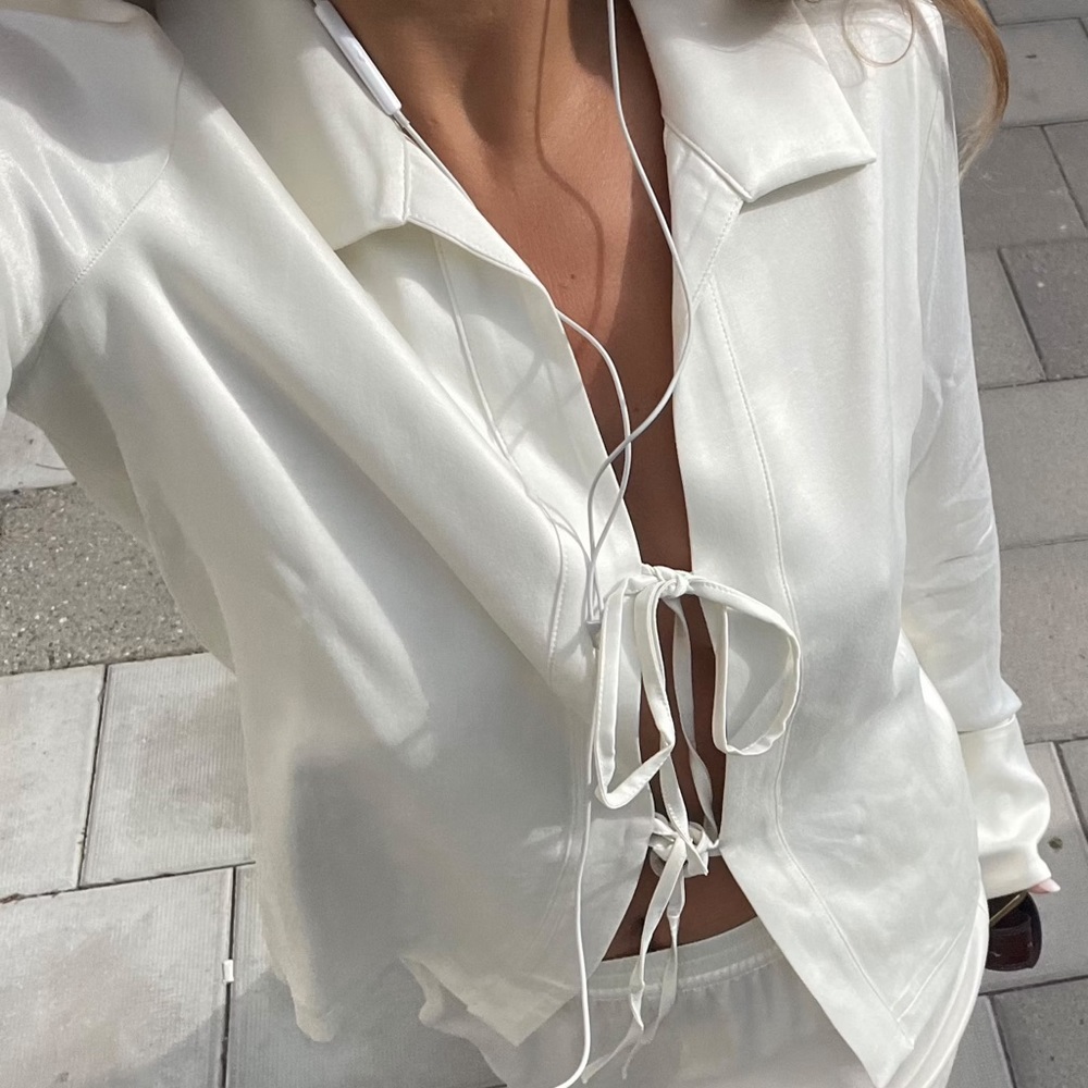 Djerf Avenue White Satin Blouse